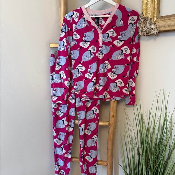 Disney Eeyore Fleece Pajama 2Pc Set Sleep Wear Womens Sz XS Pink Winnie The Pooh - Picture 3 of 6